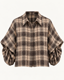 LOISA // check blouse bruin/beige