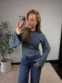 LUCKY // streep longsleeve bruin/lichtblauw