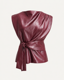 AMRA // Ambika pu leather top met strik