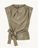 AMRA // Ambika pu leather top met strik