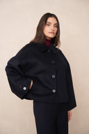 LOUIS // Luxury wool blend short coat donkerblauw
