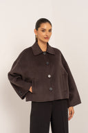 LOUIS // Luxury wool blend short coat bruin
