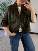ELIN // leather cropped trench groen