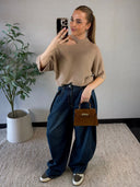 ELORA // knit cut out schouder top beige