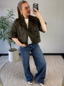 ELIN // leather cropped trench groen